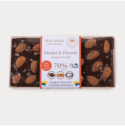 Mörk choklad sockerfri 70% med Mandel & Havssalt